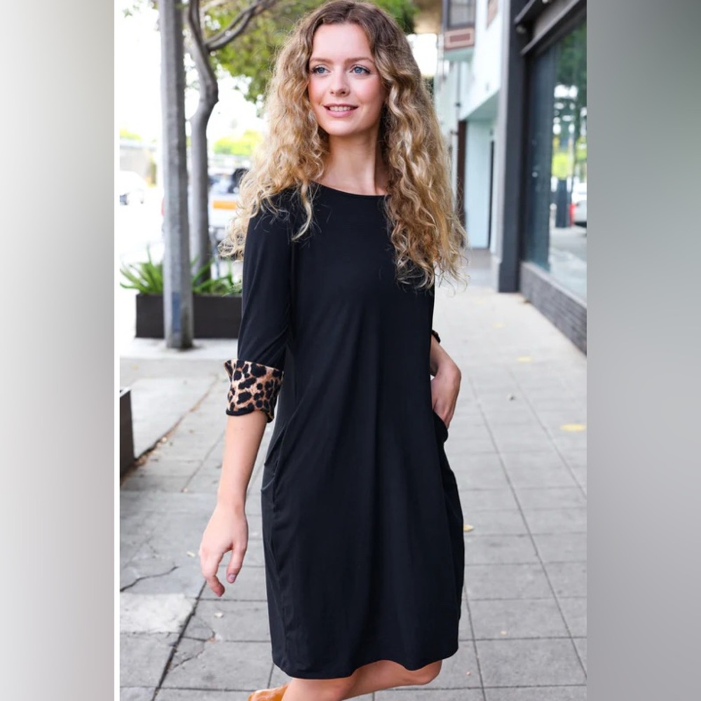 NWT BEESON RIVER BLACK ANIMAL SLEEVE POCKETED DRESS